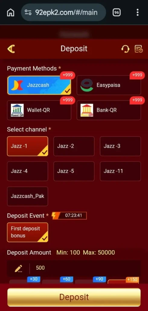 92e game deposit